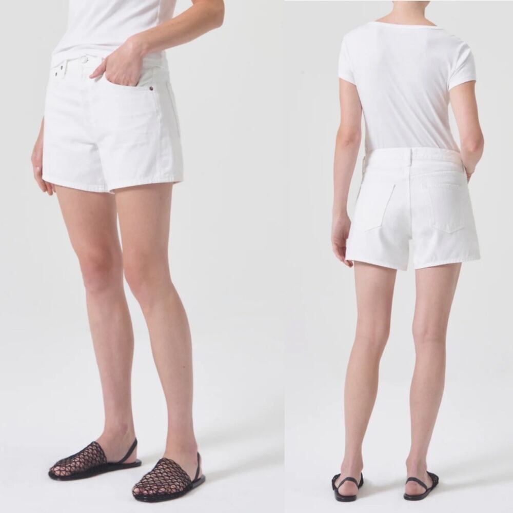 Agolde Organic Cotton High Rise White Parker Long Jean Shorts Dough 33